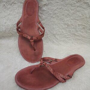 Frye Women's Ally Western Brown Leather Flip-Flop Sandals US 7